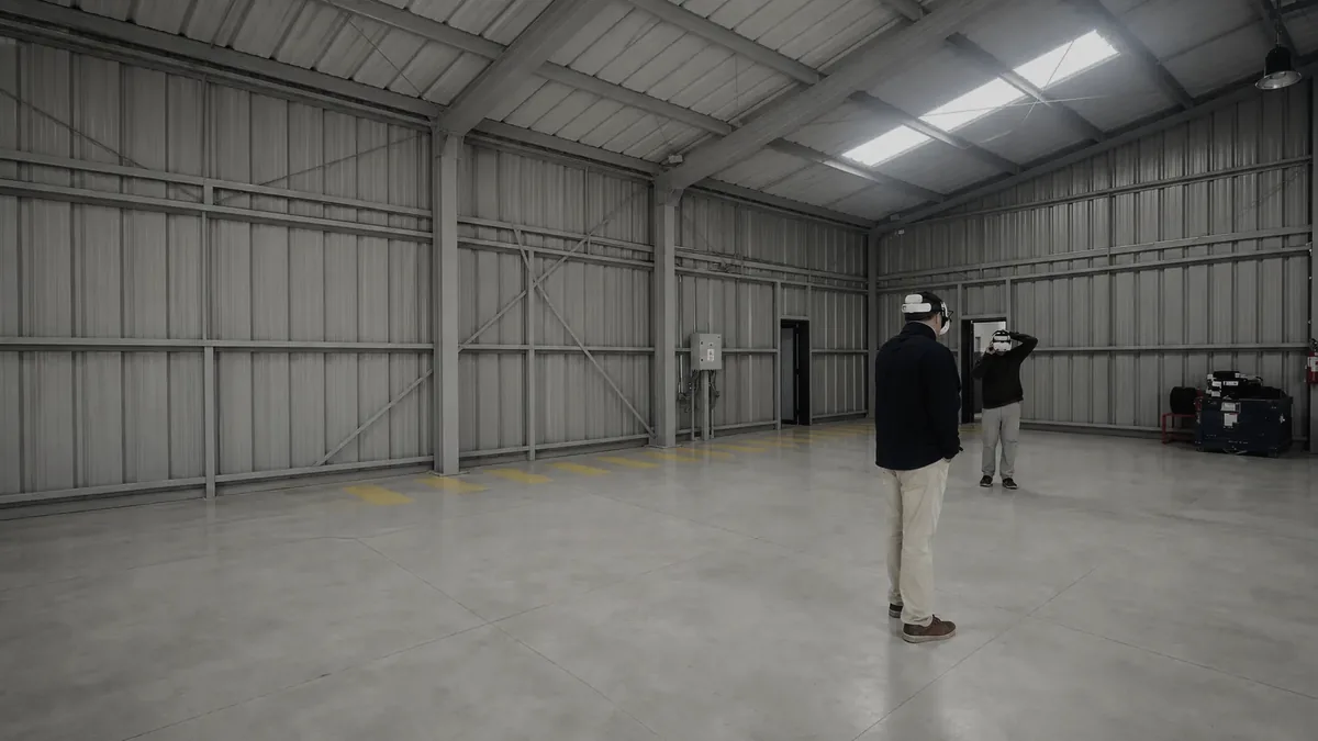 Dos instructores usando la simulación con visores en el hangar de instrucción