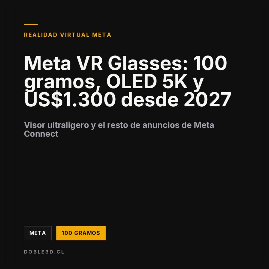 Meta VR Glasses: 100 gramos, OLED 5K y US$1.300 desde 2027